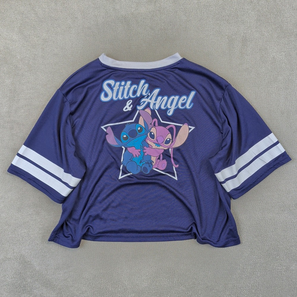 Disney Stitch & Angel Jersey Shirt Purple Mesh Cropped Athletic Top XL All Stars